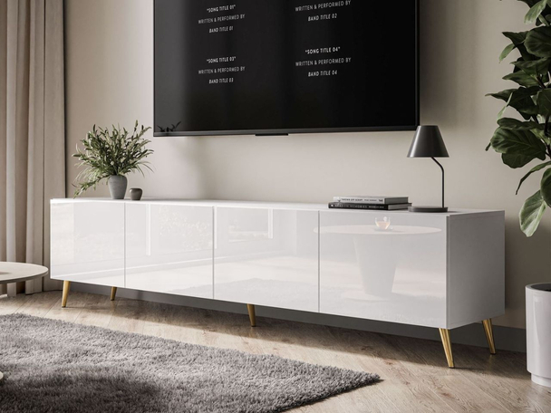 TV-Meubel met deuren op hoge poten Nodoo Wit glans
