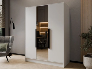 Draaideurkast met spiegel 150 cm Lucca Wit met zwarte handgrepen