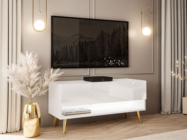 TV-meubel 90 cm voor de woonkamer met ledverlichting Aurelie Wit glans