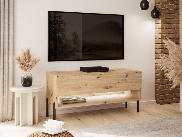 Tv-meubel 90 cm op rechte poten met ledverlichting Aurelie Artisan Eik