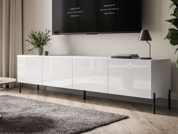 TV-Meubel met deuren op metalen poten Nodoo Wit glans