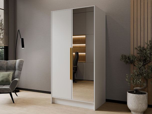Draaideurkast met spiegel 100 cm Lucca Wit met goude handgrepen