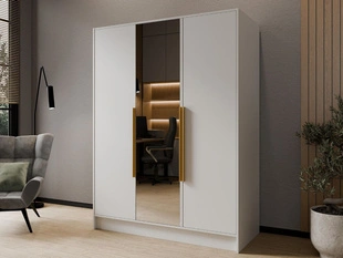Draaideurkast met spiegel 150 cm Lucca Wit met goude handgrepen