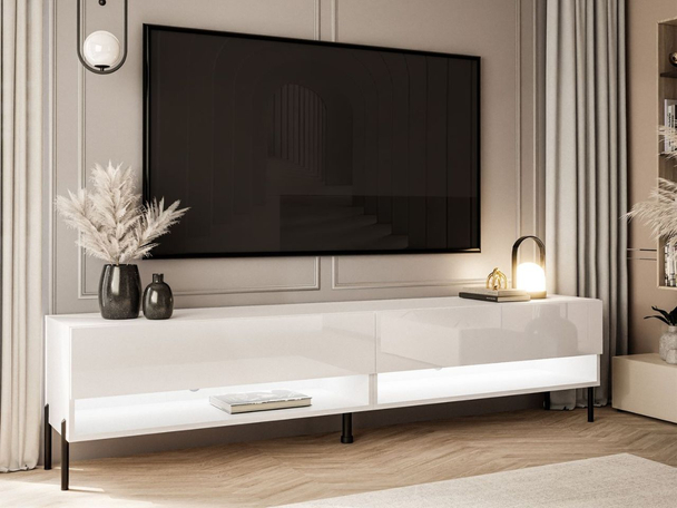 Tv-meubel 180 cm voor de woonkamer op metalen poten Aurelie Wit glans