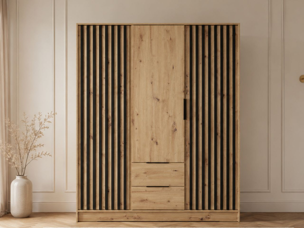 Kledingkast met lades en latten 155 cm Macron Artisan Eik