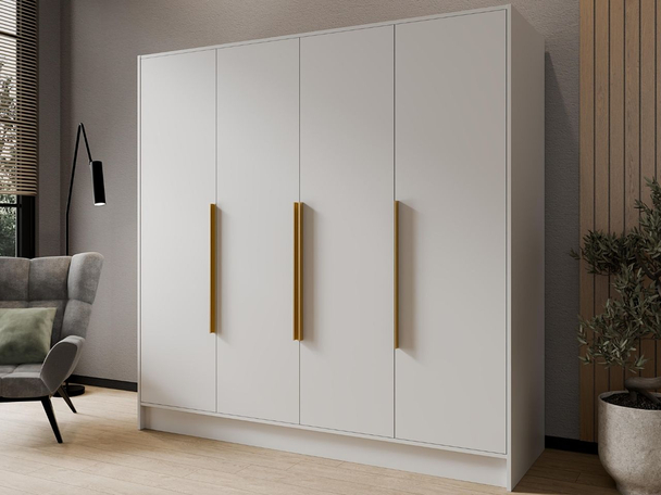 Draaideurkast 200 cm Perugia Wit met goude handgrepen