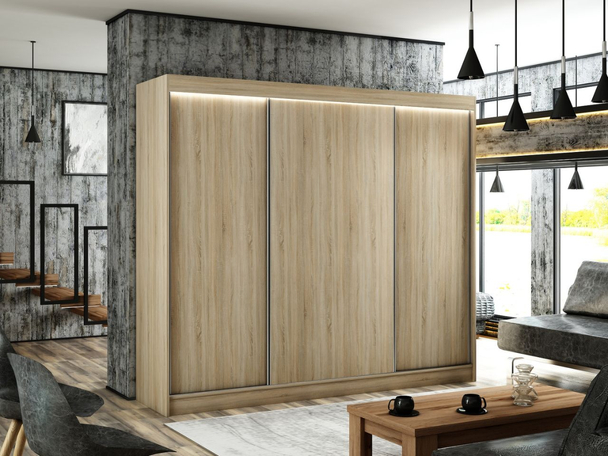 Kledingkast met schuifdeuren 150 cm met LED-verlichting Diano Sonoma Eiken