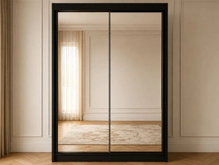Kledingkast met schuifdeuren 150 cm mit Spiegel und LED-Beleuchtung Luzio Zwart