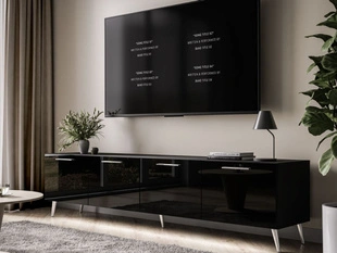 TV-meubel 200 cm met deuren en ledverlichting Noaé Zwart glans