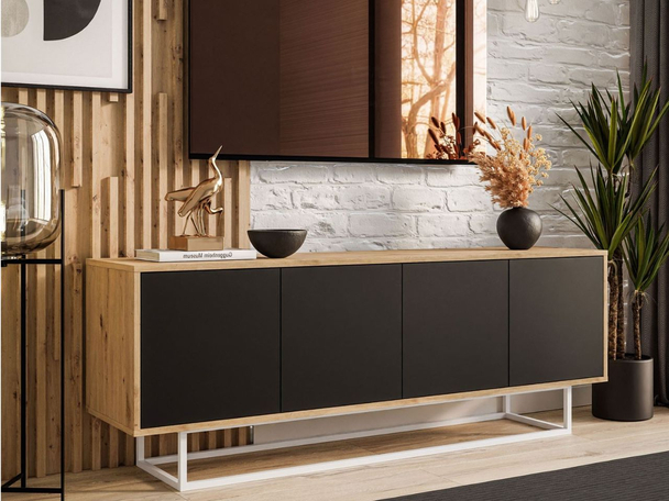 TV-Meubel met deuren Vivance Zwart, Artisan Eik