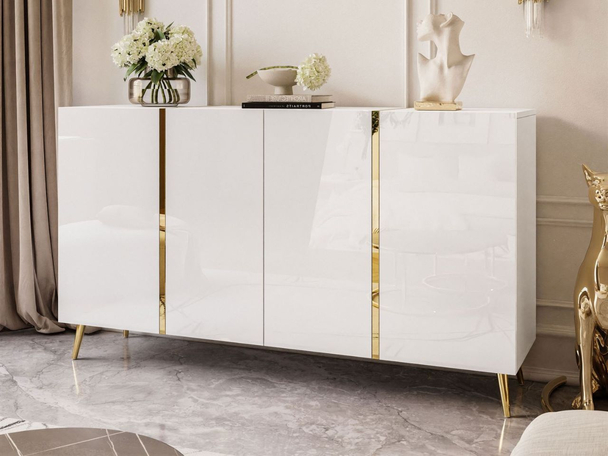 Dressoir met deuren op hoge poten Lunelie Wit glans