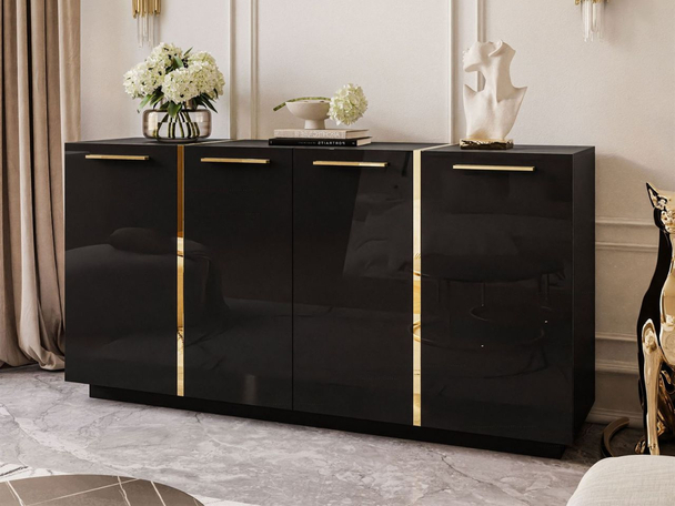 Dressoir met deuren en handgrepen Lunelie Zwarte glans