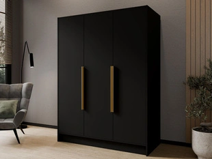 Draaideurkast 150 cm Perugia Zwart met goude handgrepen