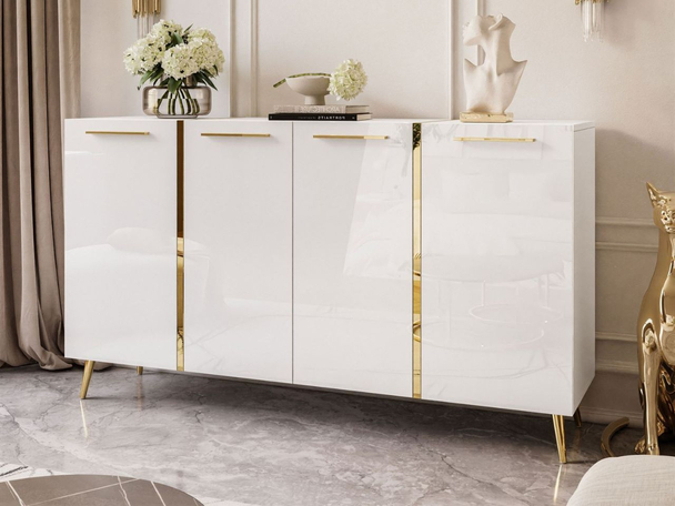 Dressoir met handgrepen en hoge poten Lunelie Wit glans