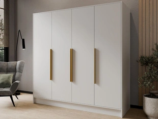Draaideurkast 200 cm Perugia Wit met goude handgrepen