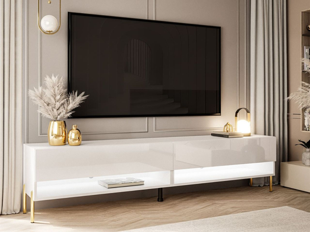 Tv-meubel 180 cm voor de woonkamer op metalen poten Aurelie Wit glans