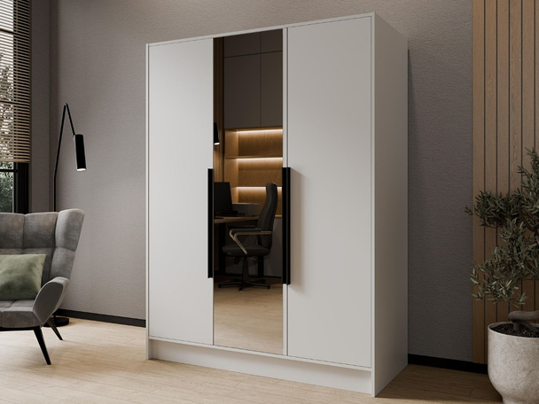 Draaideurkast met spiegel 150 cm Lucca Wit met zwarte handgrepen