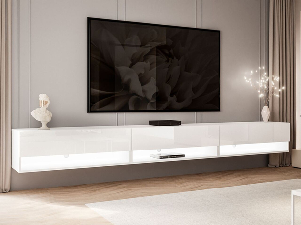 TV-wandmeubel 270 cm voor de woonkamer met ledverlichting Aurelie Wit glans