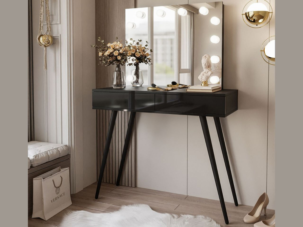 Kaptafel op hoge zwarte poten in een glamoureuze stijl Olivine Elite Zwarte glans