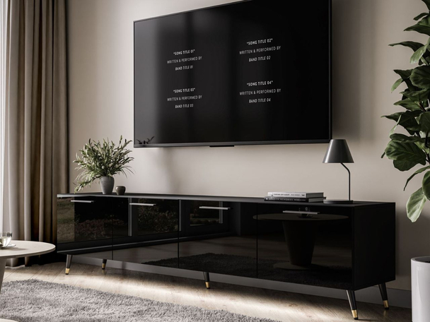 TV-meubel 200 cm met deuren en ledverlichting Noaé Zwart glans