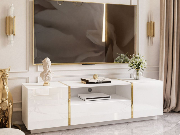 TV-Meubel met deuren en lade Lunelie Wit glans
