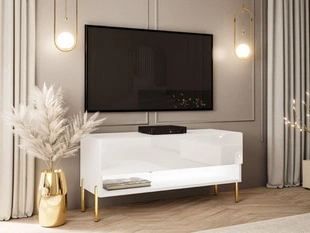 Tv-meubel 90 cm op rechte poten met ledverlichting Aurelie Wit glans