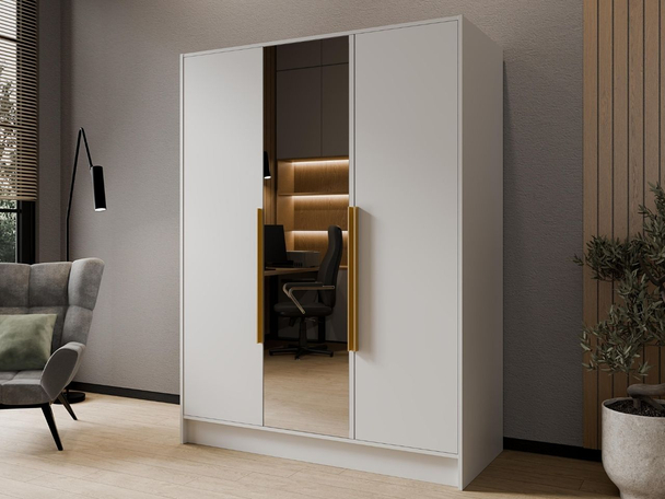Draaideurkast met spiegel 150 cm Lucca Wit met goude handgrepen