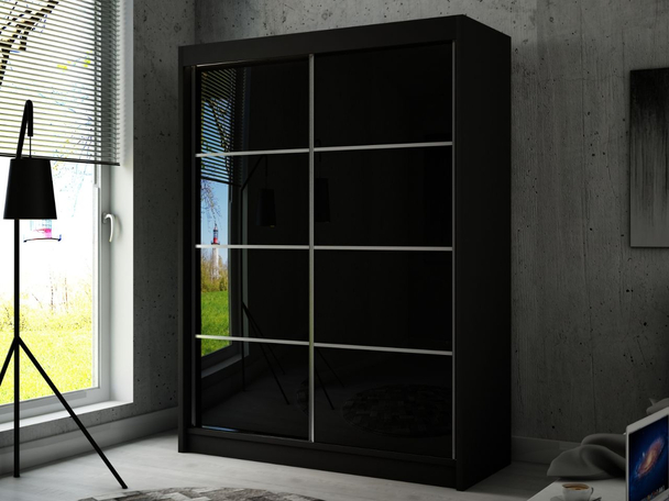 Schuifdeurkast met roedes 150 cm met LED-verlichting Ponti Zwart