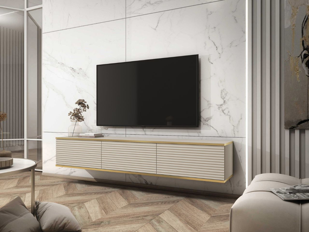 TV-Hangkast met gegroefde deuren 175 cm Diolo Beige