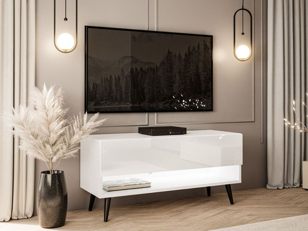TV-meubel 90 cm voor de woonkamer met ledverlichting Aurelie Wit glans