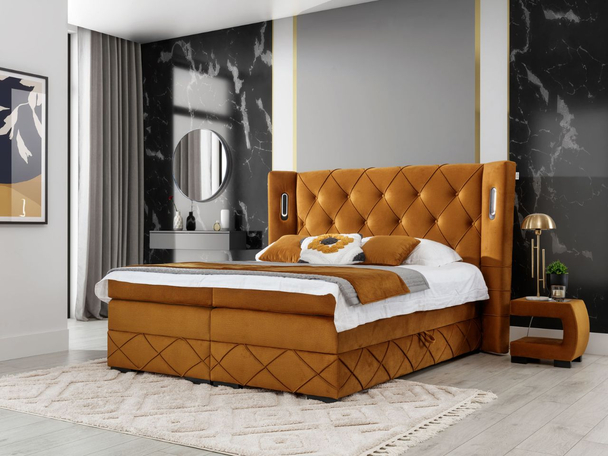 Boxspring met Opbergruimte 140x200 Neria Lux Geel