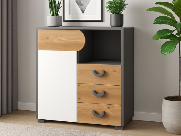 Dressoir met Deuren en Lades Casa Eiken Nash, Wit, Grijs