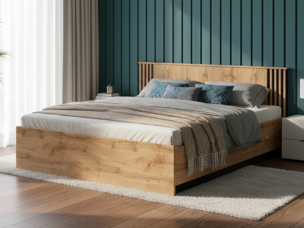 Tweepersoonsbed 160x200 met opbergruimte Lavore Eiken Wotan, Zwart