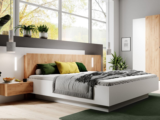 Houten bed met nachtkastjes 160x200 Morten Wit, Bruin