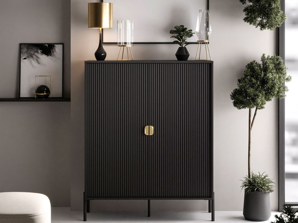 Hoge kast met twee deuren Orlean Zwart mat