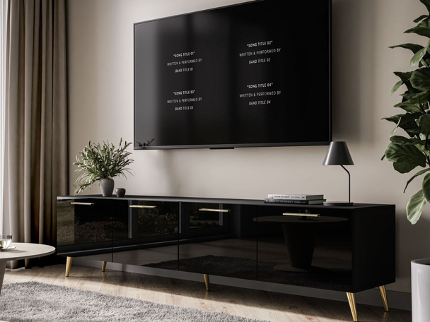 TV-meubel met deuren 200 cm Noaé Zwart glans