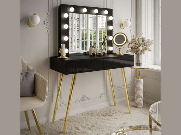 Kaptafel met lades en ledverlichting Olivine Zwarte glans