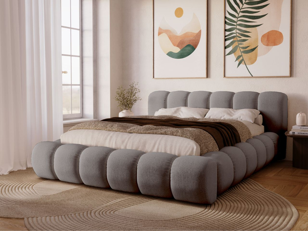 Tweepersoonsbed met Opbergruimte en lattenbodem 140x200 Doria Grijs