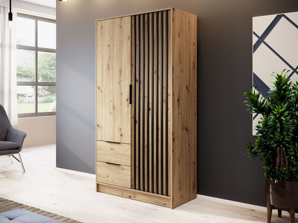 Kledingkast met lades en latten Macron Artisan Eik