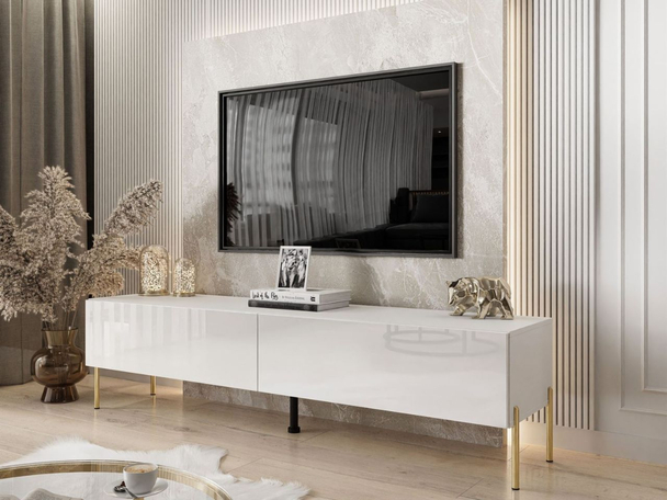 Tv-meubel met deuren en ledverlichting Sorelle Wit glans
