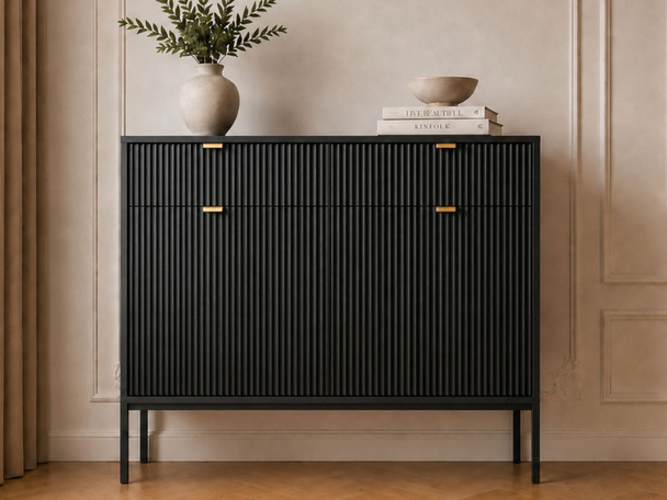 Dressoir met deuren en lades Amber Zwart