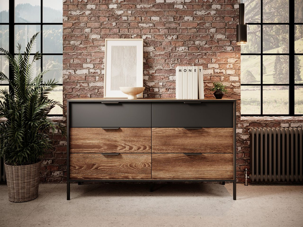 Ladekast met 6 Lades Montreal Bruin, Zwart