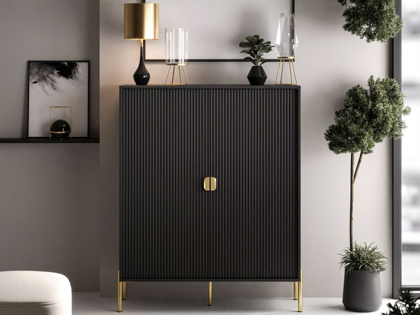 Hoge kast met twee deuren Orlean Zwart mat