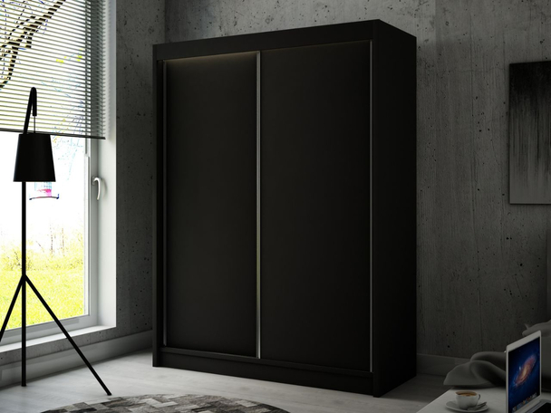 Kledingkast met schuifdeuren 150 cm met LED-verlichting Diano Zwart