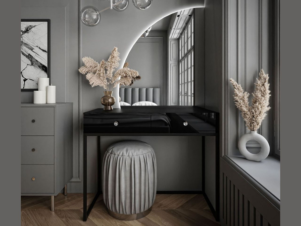 Kaptafel links met lades, op een frame Clarette Zwart glans