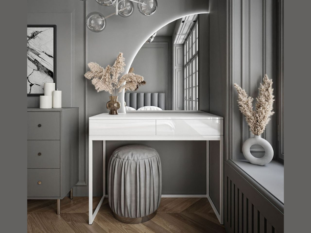 Kaptafel links met lades en ledverlichting Clarette Wit glans