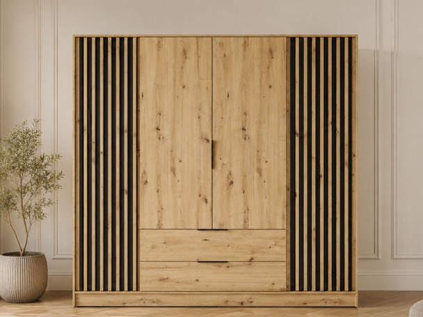 Kledingkast met lades en latten 206 cm Macron Artisan Eik