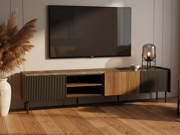 TV-Meubel met Deuren 200 cm Pascale Bruin, Zwart
