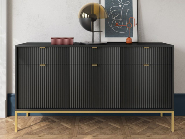 Dressoir met deuren en lades 154 cm Amber Zwart