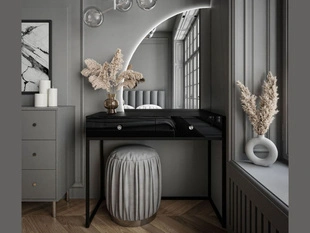 Kaptafel links met lades, op een frame Clarette Zwart glans